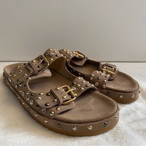 Saint g Studded Leather/Suede Slide Sandals